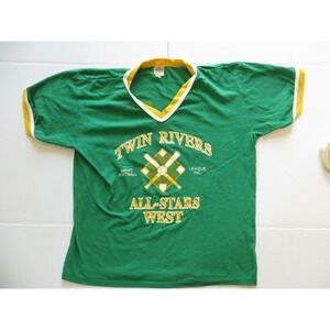 Vintage Twin Rivers All-Stars West Shirt Mens XL Green Yellow Softball 80s